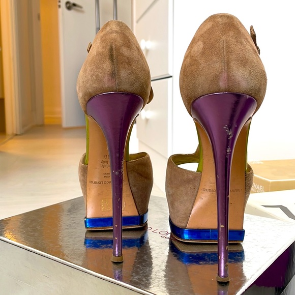 Gianmarco Lorenzi T-strap Platform Heels In Nude/ Multicolor - Picture 2 of 7